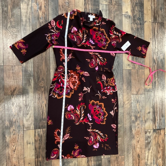 Retro Vintage Liz Claiborne 3/4 sleeved Midi Dress Paisley Neck Tie - Picture 6 of 9